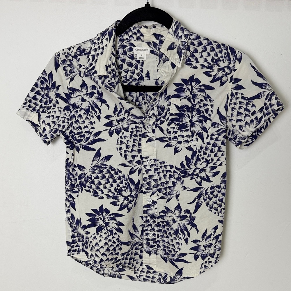 Crewcuts Short Sleeve Navy Floral Button Down Shirt Size 8